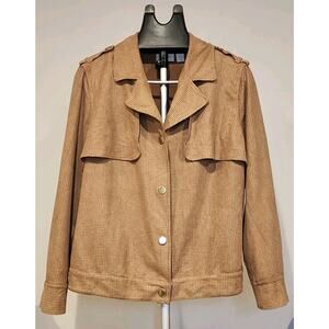 Chico’s Foiled Perforated Jacket - Size 2 - Neutral Beige Snap Closures